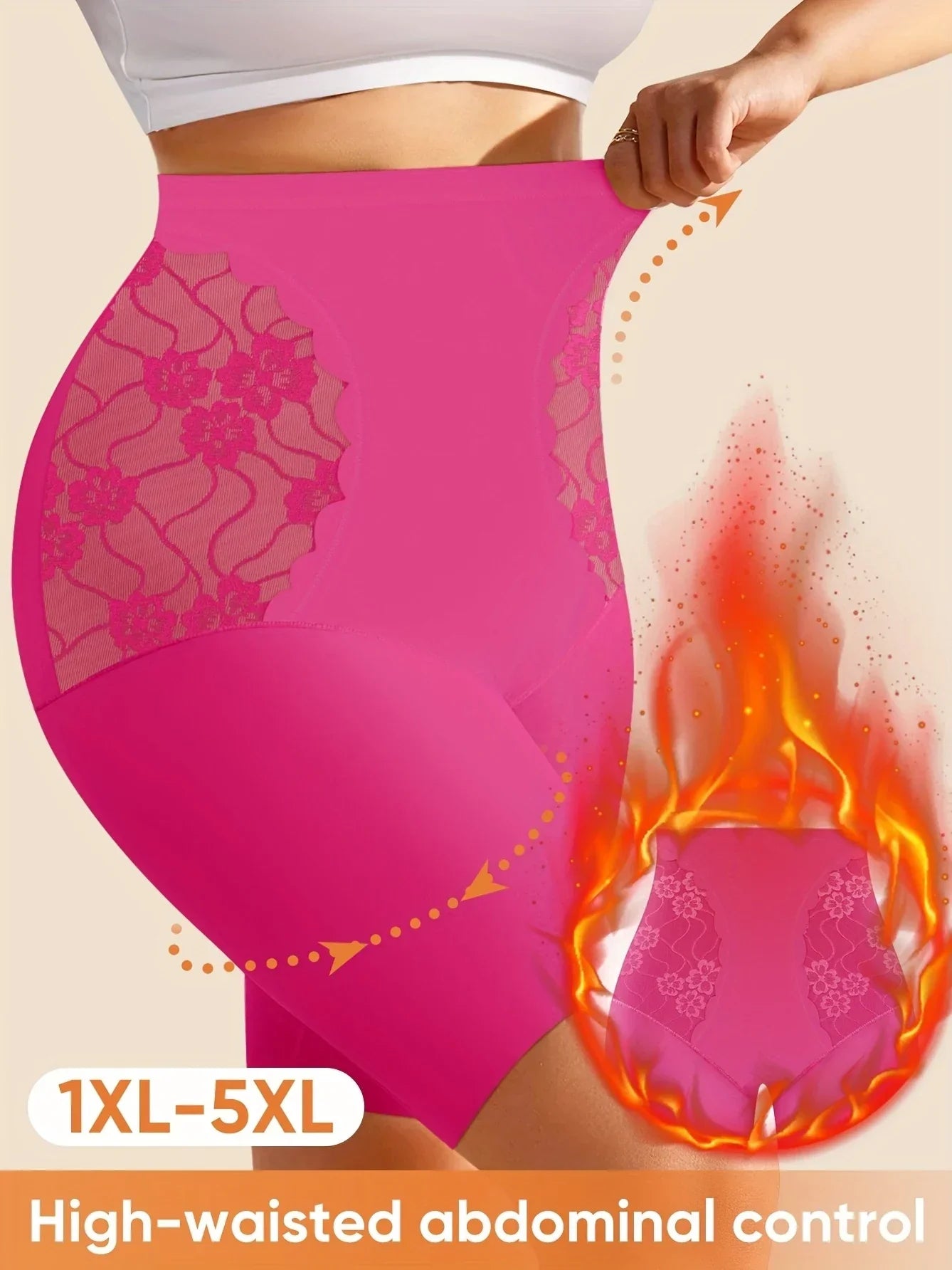 Shorts Underwear - 1XL-5XL, Vibrant Pink with Floral Lace Panels - Empire P.E