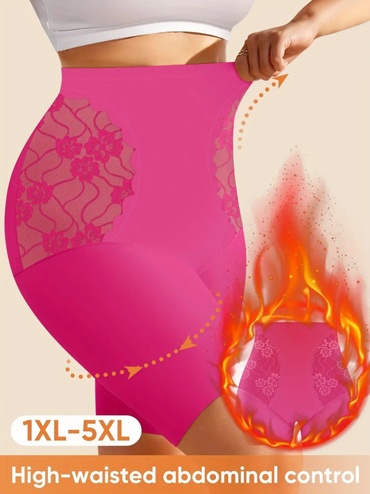 Shorts Underwear - 1XL-5XL, Vibrant Pink with Floral Lace Panels - Empire P.E