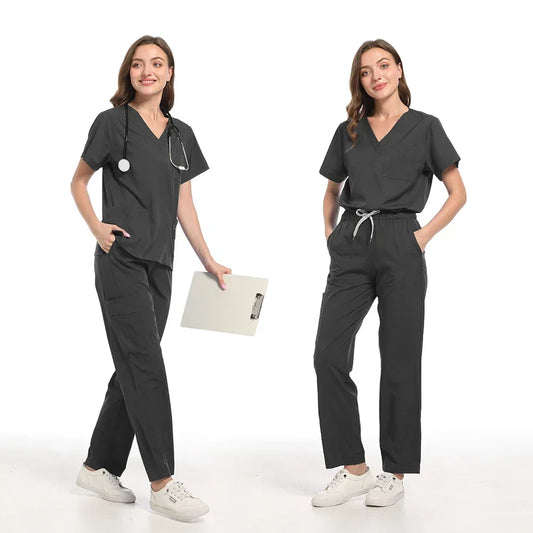 New Nurse Uniforms Elatic Solid Tops Pants Scrub