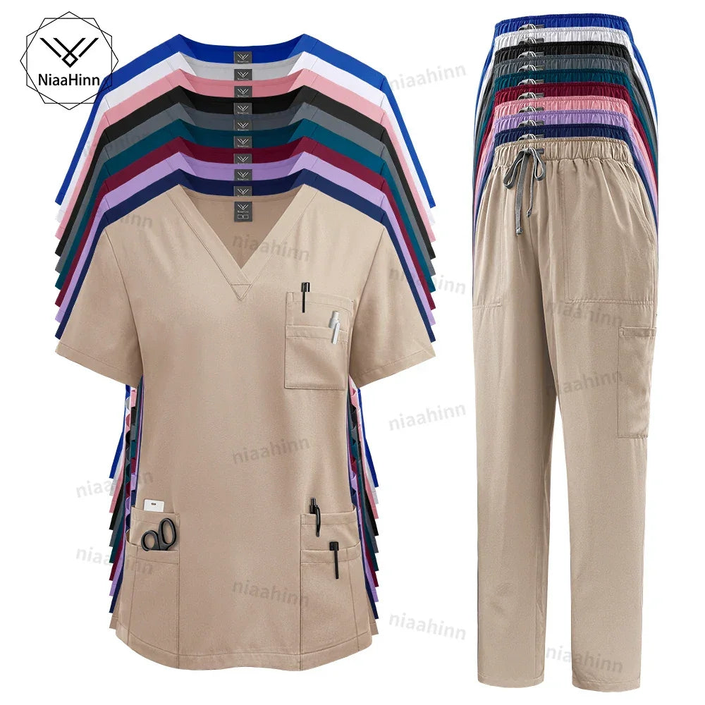 Women's Short Sleeve Tops+Pants Scrub Set - Empire P.E