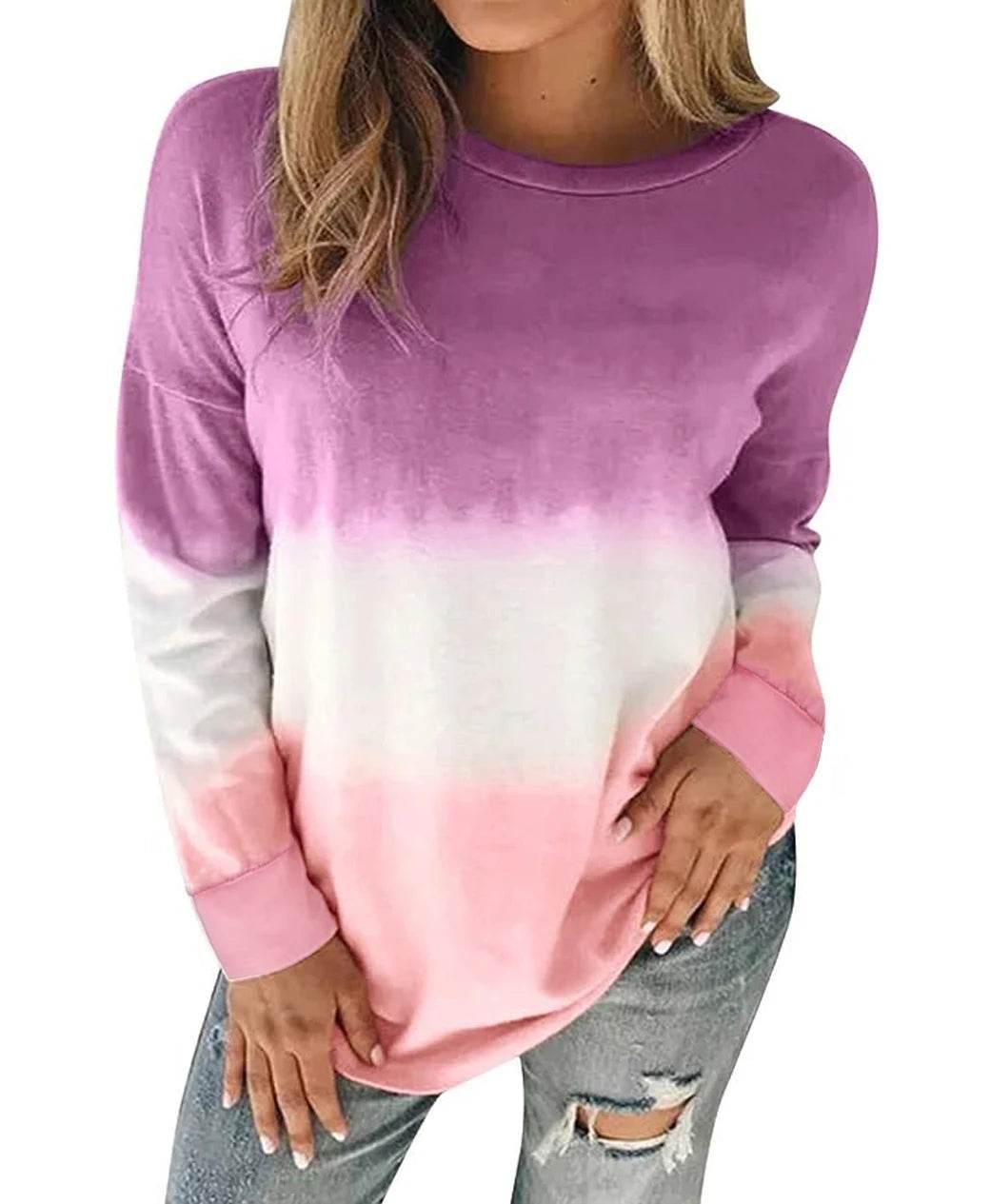 Plus Size Sweatshirt for Women Trendy Long Sleeve Oversized Lightweight Tops Tie-Dye Printed Gradient Pullover Blouse - Empire P.E
