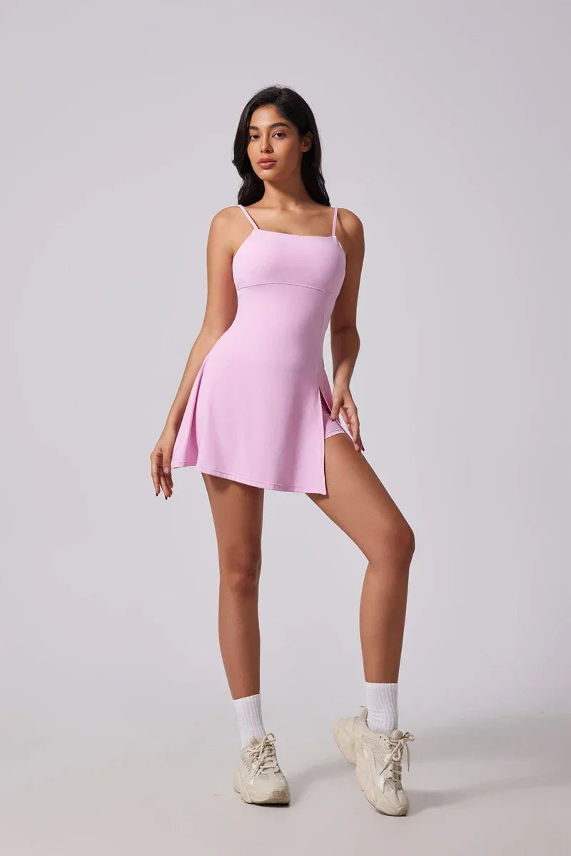 QINACTIVE Women's sports beautiful back dress Removable chest cushion cushion breathable outdoor yoga tennis skirt - Empire P.E