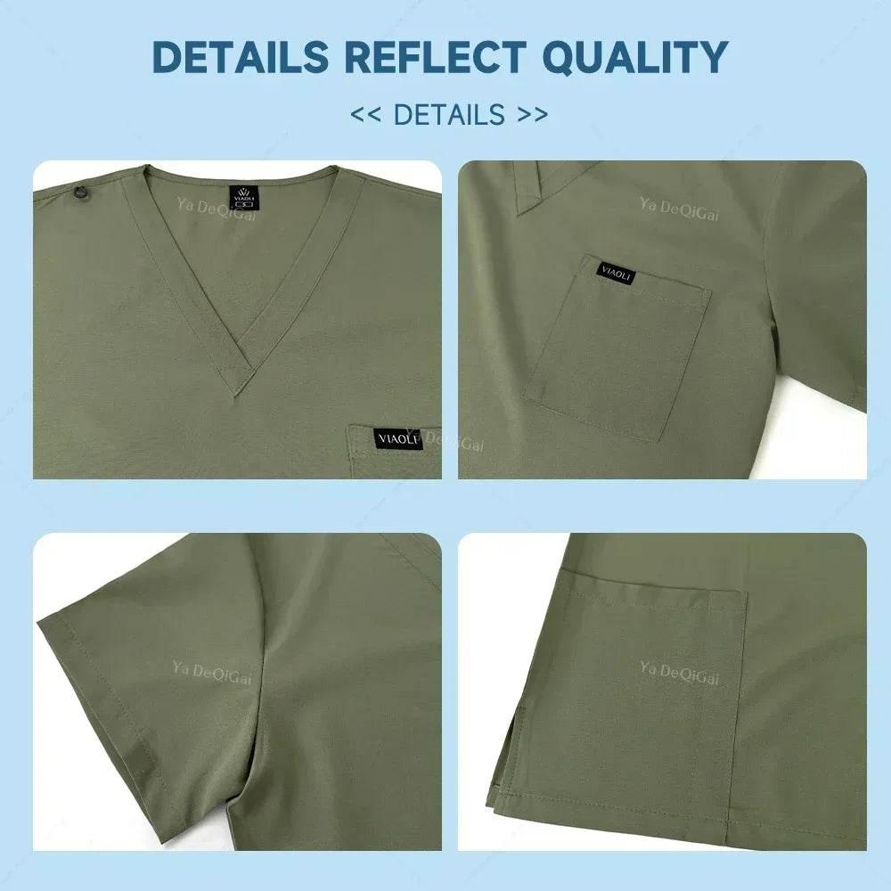 Stretch Scrubs Women Set Nursing Uniforms Clinical Scrubs Set Nurse Doctor Dustproof Workwear Medical Scrubs Top+ Jogger Pants - Empire P.E