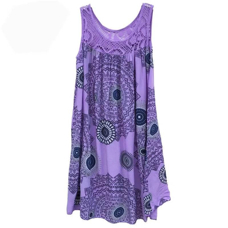 Women's clothing summer sleeveless camisole dress lace print sleeveless large swing loose sexy dress long skirt plus size - Empire P.E