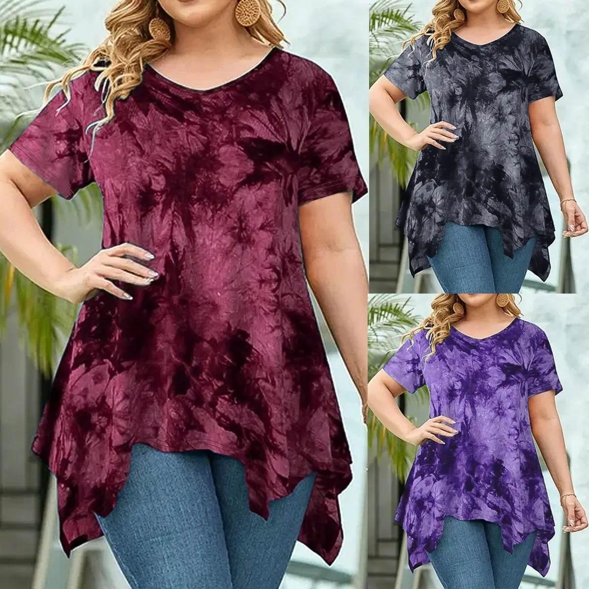 5XL Plus Size Woman Clothing Tie Dye Short Sleeve - Empire P.E