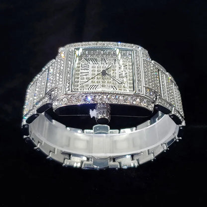New Luxury Diamond Watch for Men Fashion Ice Out Rectangle Wristwatch - Empire P.E