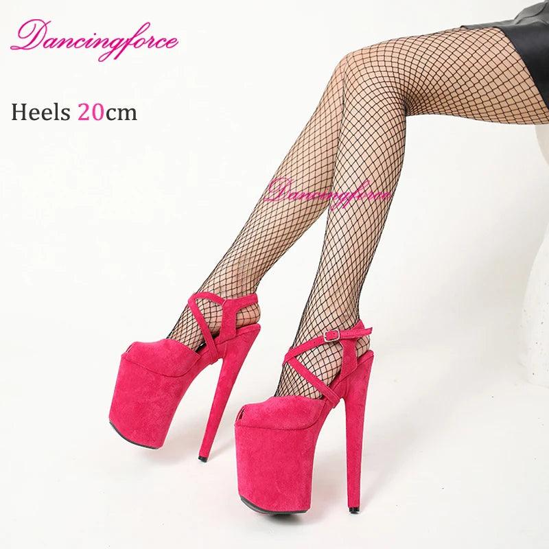 Cross Straps 20cm Sexy Peach Suede High Heels - Empire P.E
