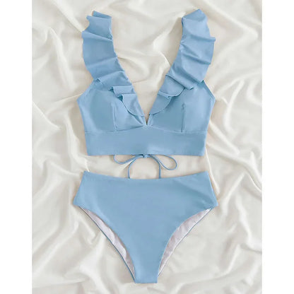 Riseado High Waist Bikinis Set Ruffle Shoulder Sexy Plunging Swimwear Women Bathing Suit Summer Beachwear - Empire P.E