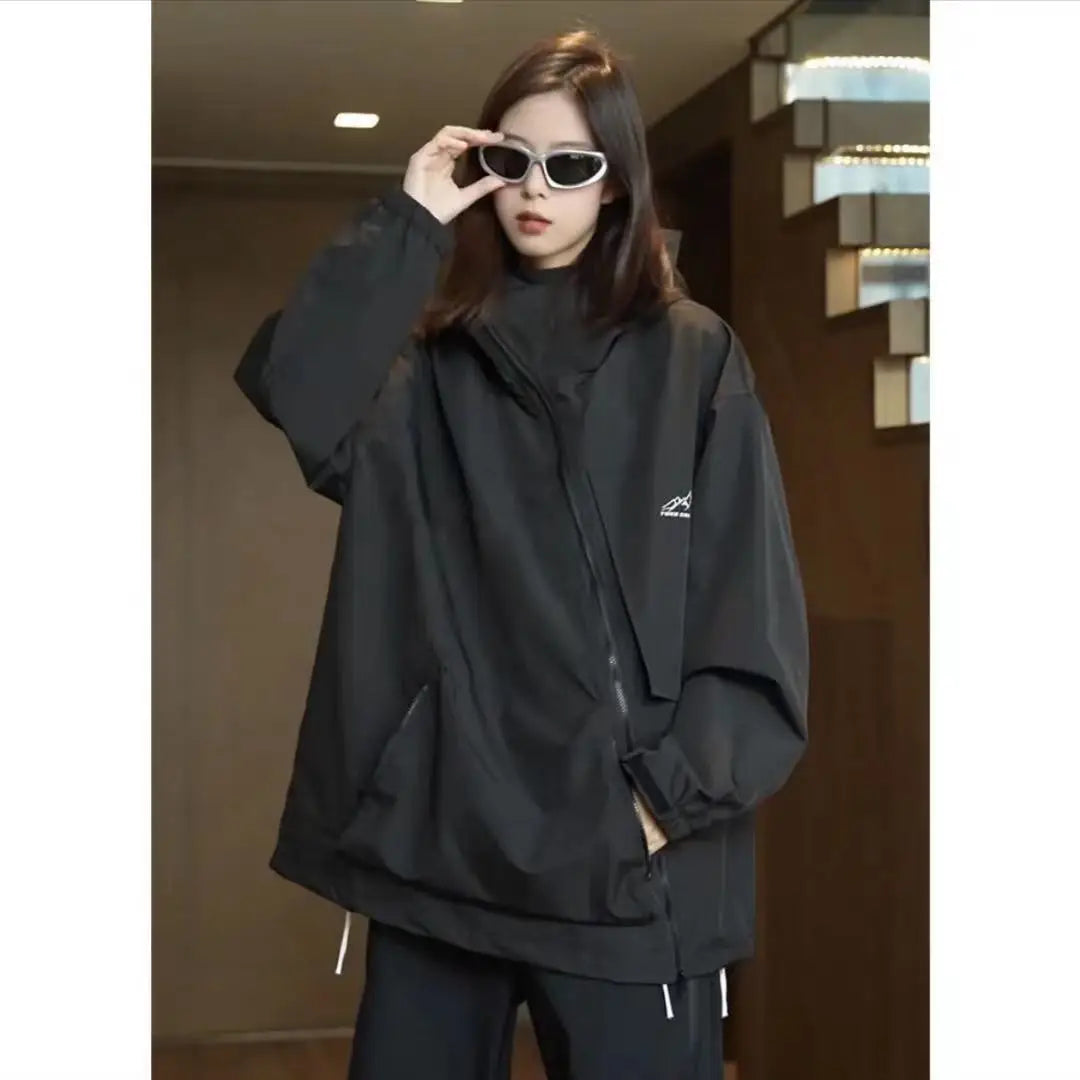 Outdoor Windbreaker Women Double Zipper Sweatshirt Hooded