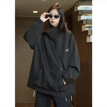 Outdoor Windbreaker Women Double Zipper Sweatshirt Hooded