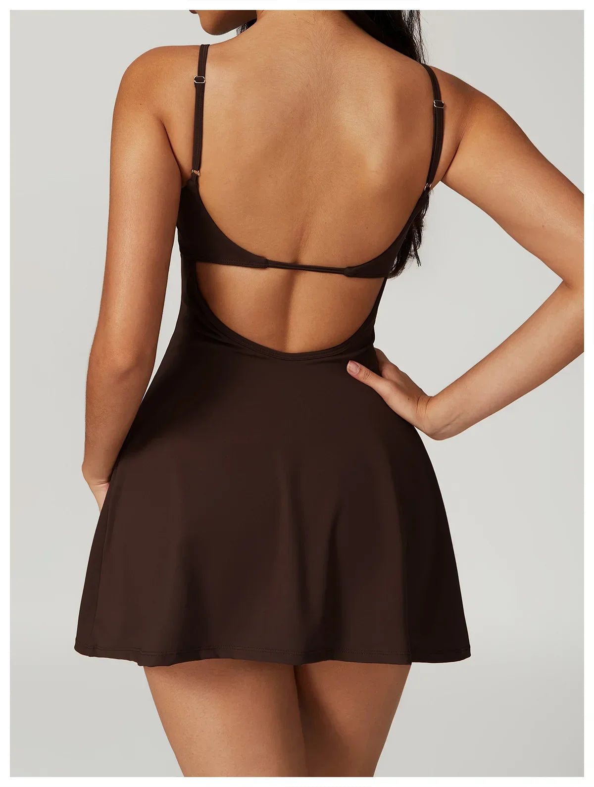 Skinny One-piece Tennis Dress Outdoor Slim-fit Shock-proof Hollow Out Backless Running Fitness Yoga Clothes Tights Tennis Skirt - Empire P.E
