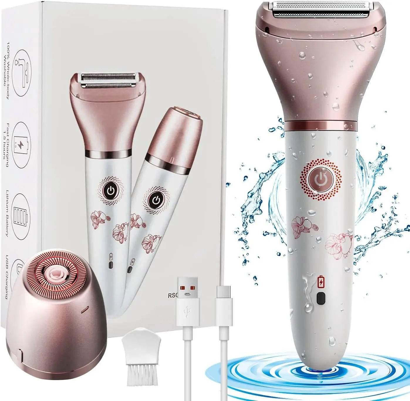 Electric Razor for Women, Painless 2 in 1 Wet & Dry Lady Shaver Portable Waterproof Bikini Trimmer Body Hair Removal - Empire P.E