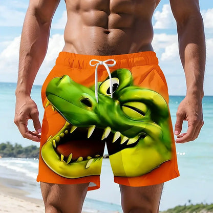 Men's Cartoon Crocodile 3D Print Swim Trunks