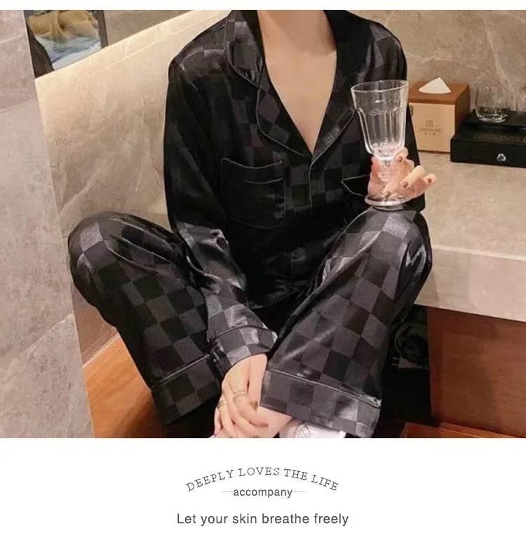 Plus Size Women Pajamas Set Long Sleeves Girl Home Wear Two-Piece Cardigan Solid Plaid Sleepwear Sexy Nightwear Autumn Winter - Empire P.E