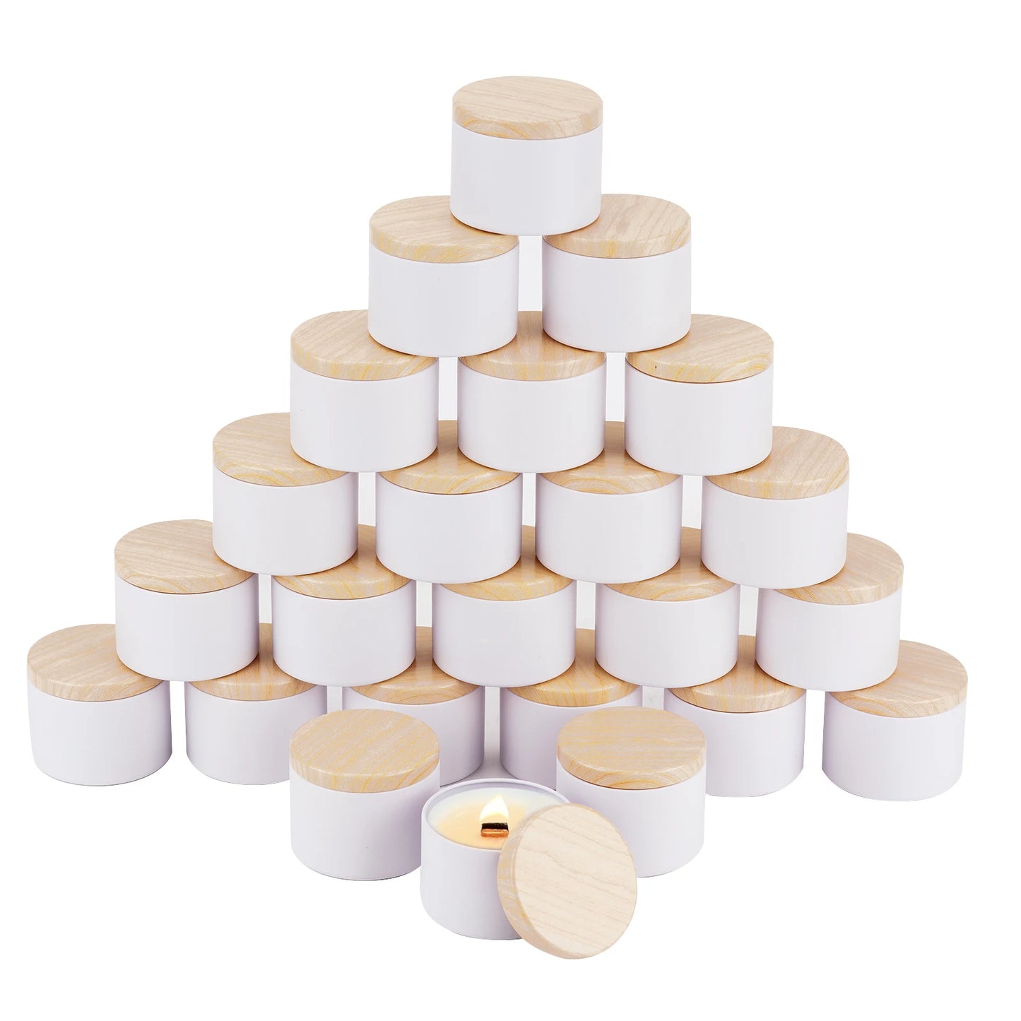 24-Pack 8oz/4oz Metal Candle Tins with Wood Grain Lids