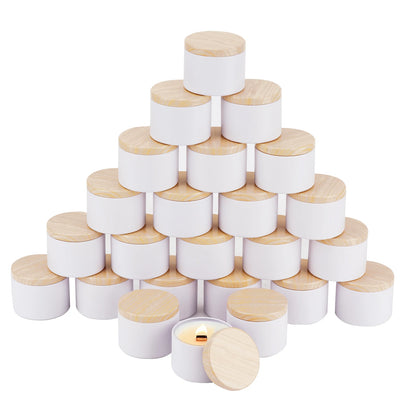 24-Pack 8oz/4oz Metal Candle Tins with Wood Grain Lids