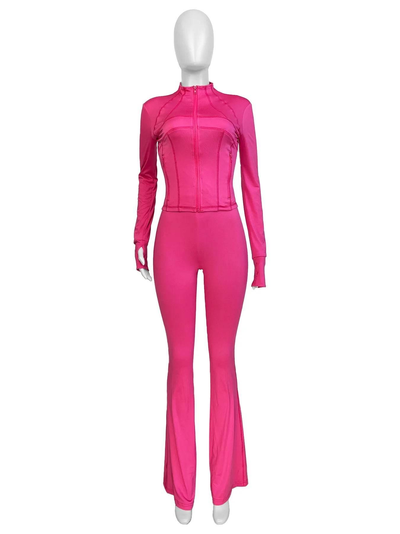 Women 2 Two Piece Outfits Casual Sports Workout Sets Bodycon Tracksuit Long Sleeve Zip Up Jacket Jogger Matching Sweat Pants Set - Empire P.E