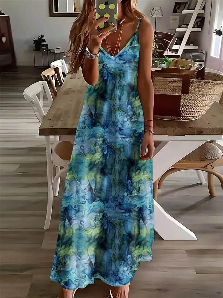 Sleeveless Vest Dress 2024 Summer V-Neck Ladies Loose Halter Dress - Empire P.E