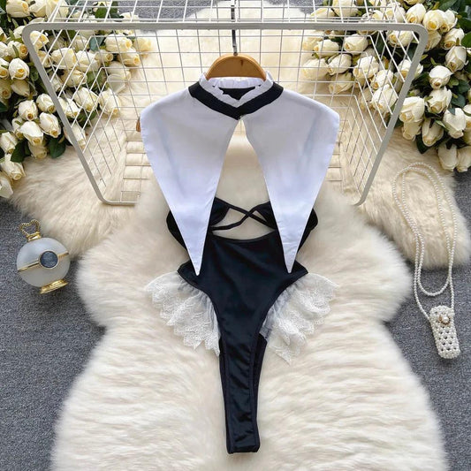 Hollow Out Cosplay Lingerie Lace Backless Jumpsuit - Empire P.E