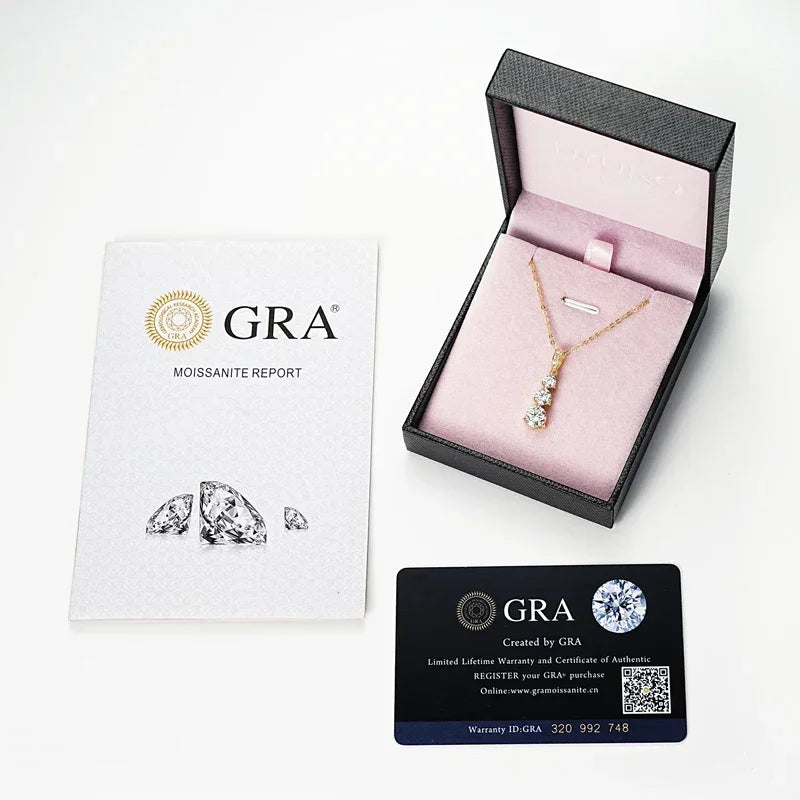 Moissanite Three stone Pendant necklace for Women 925 Sterling Silver Round Cut - Empire P.E