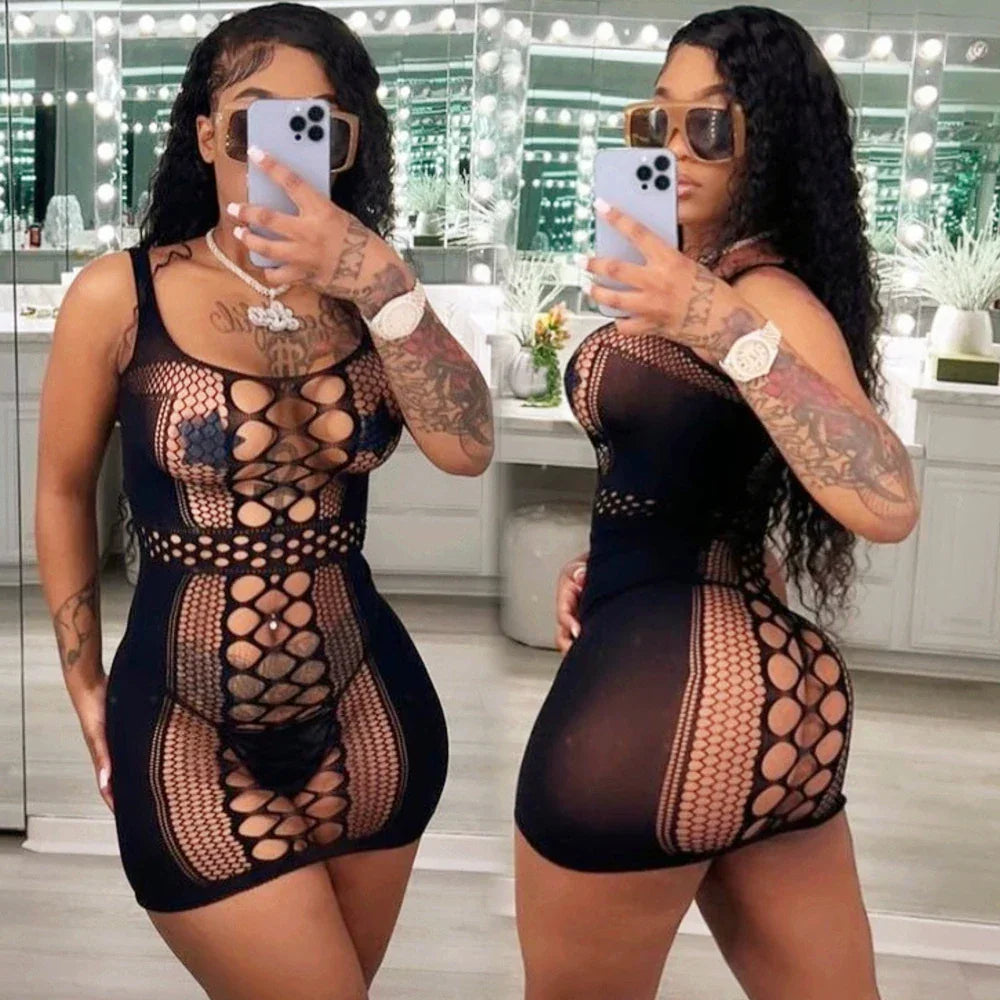 Erotic Fishnet Lingerie Dress Sexy Backless - Empire P.E