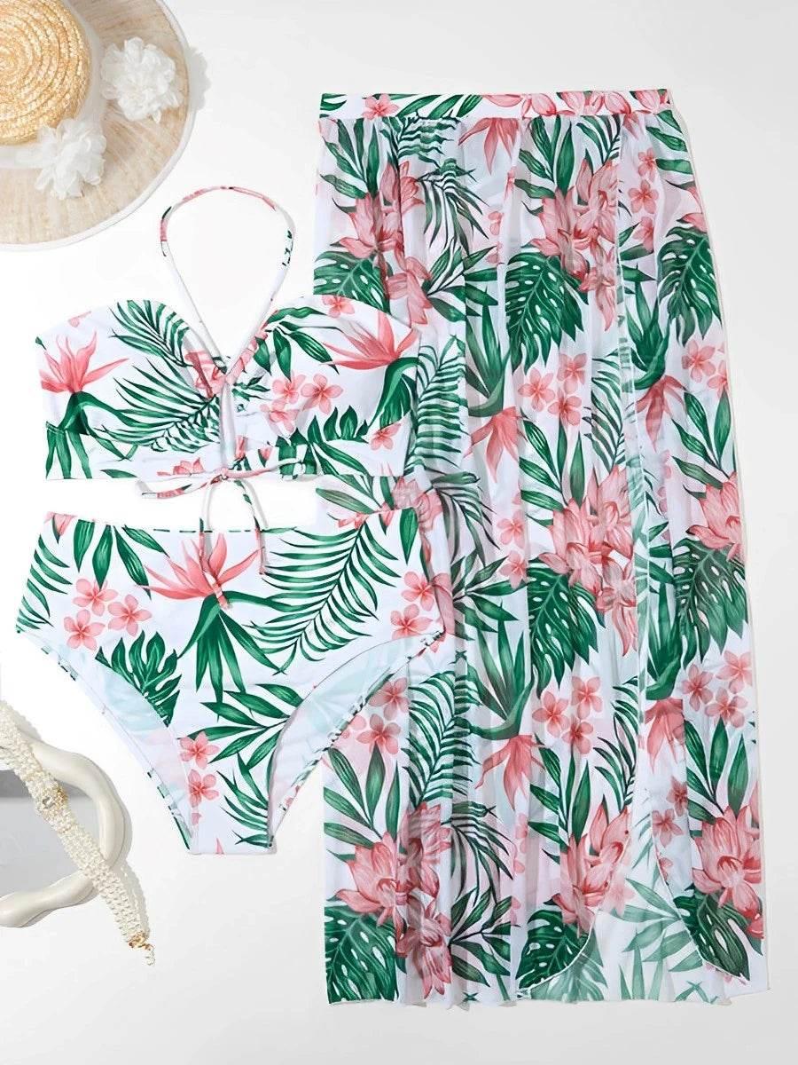 2024 Large Plus Size Bikini Long Skirt 3 Piece High Waist Swimsuit XL-4XL - Empire P.E