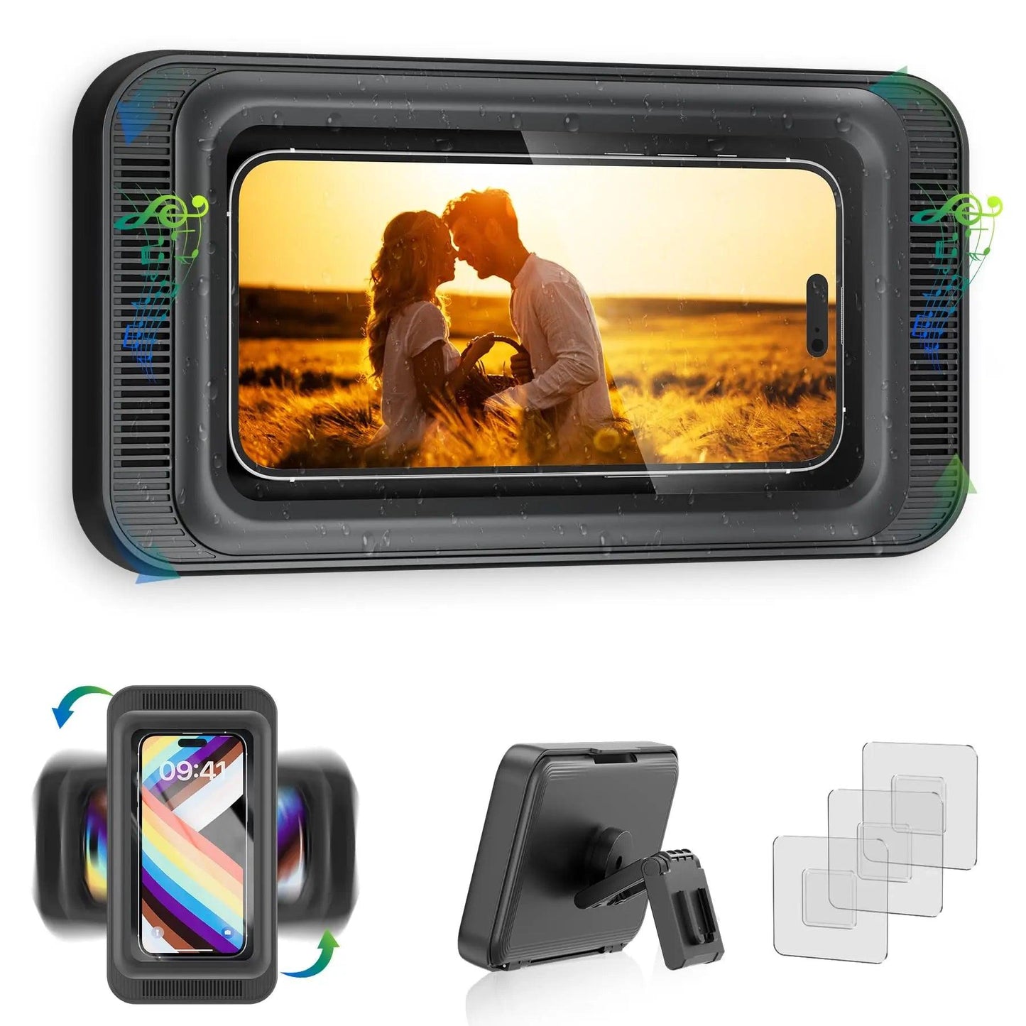 Shower Phone Holder with Speaker Waterproof 480 Rotation, Wall Phone Mount - Empire P.E