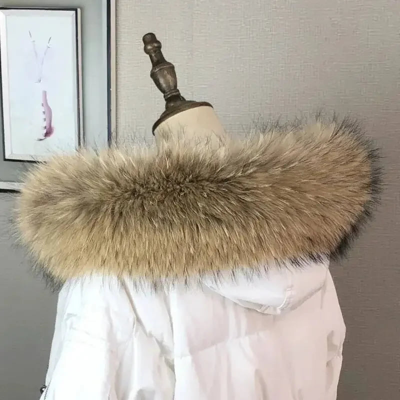 100% Real Raccoon Fur Collar Coat