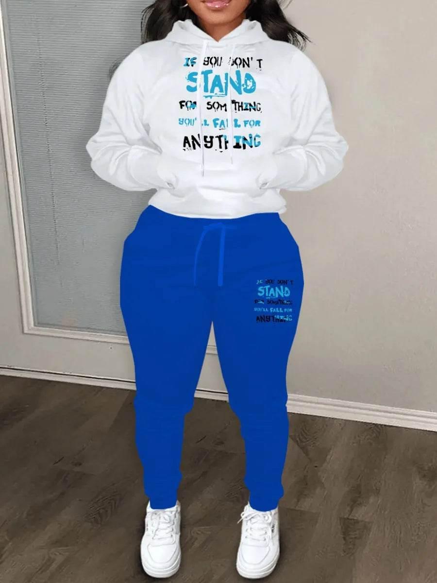 Plus Size Autumn & Winter Letter Print Color Block Hooded Sweatshirt - Empire P.E