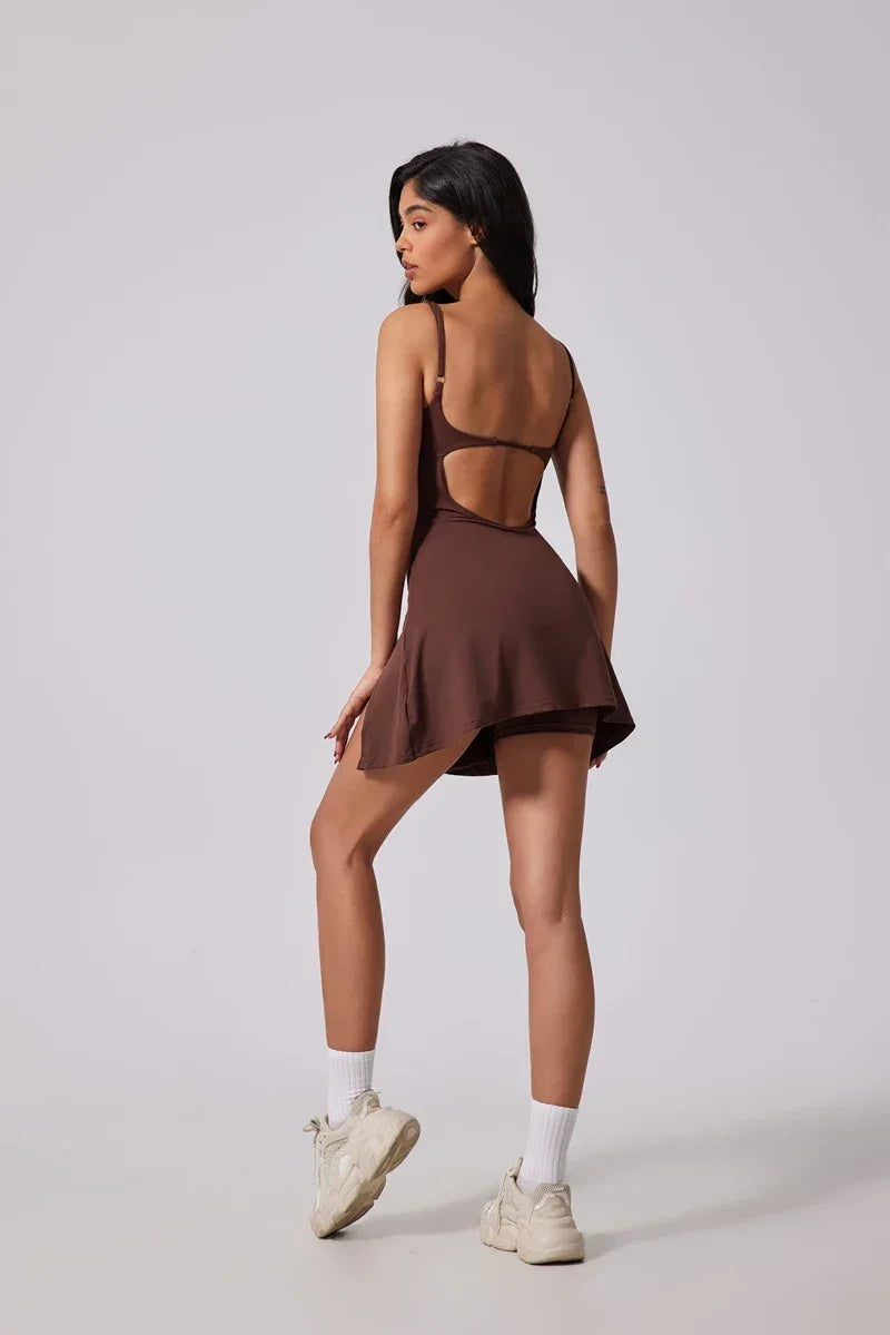 QINACTIVE Women's sports beautiful back dress Removable chest cushion cushion breathable outdoor yoga tennis skirt - Empire P.E