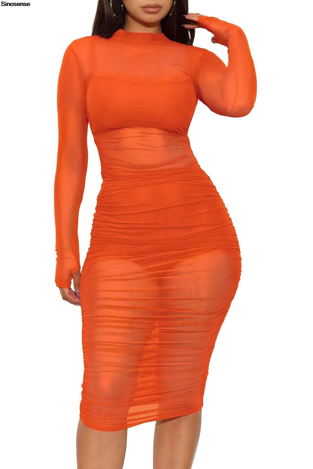 Women Mesh See Through 3 Piece Set Bodycon Ruched Cover Up Midi Dress+Camis+Shorts 3 Pieces Suits Sexy Night Club Party Outfits - Empire P.E