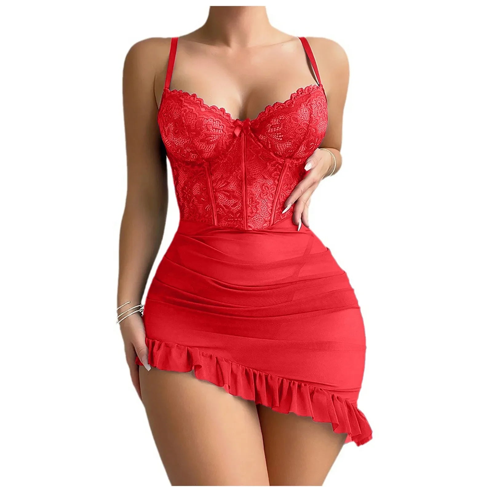 Transparent Underwire Bra Erotic Set Sexy Fairy Lingerie Women's See Through Lace Nightdress Pajamas Sets Delicate Sexy Nighty - Empire P.E