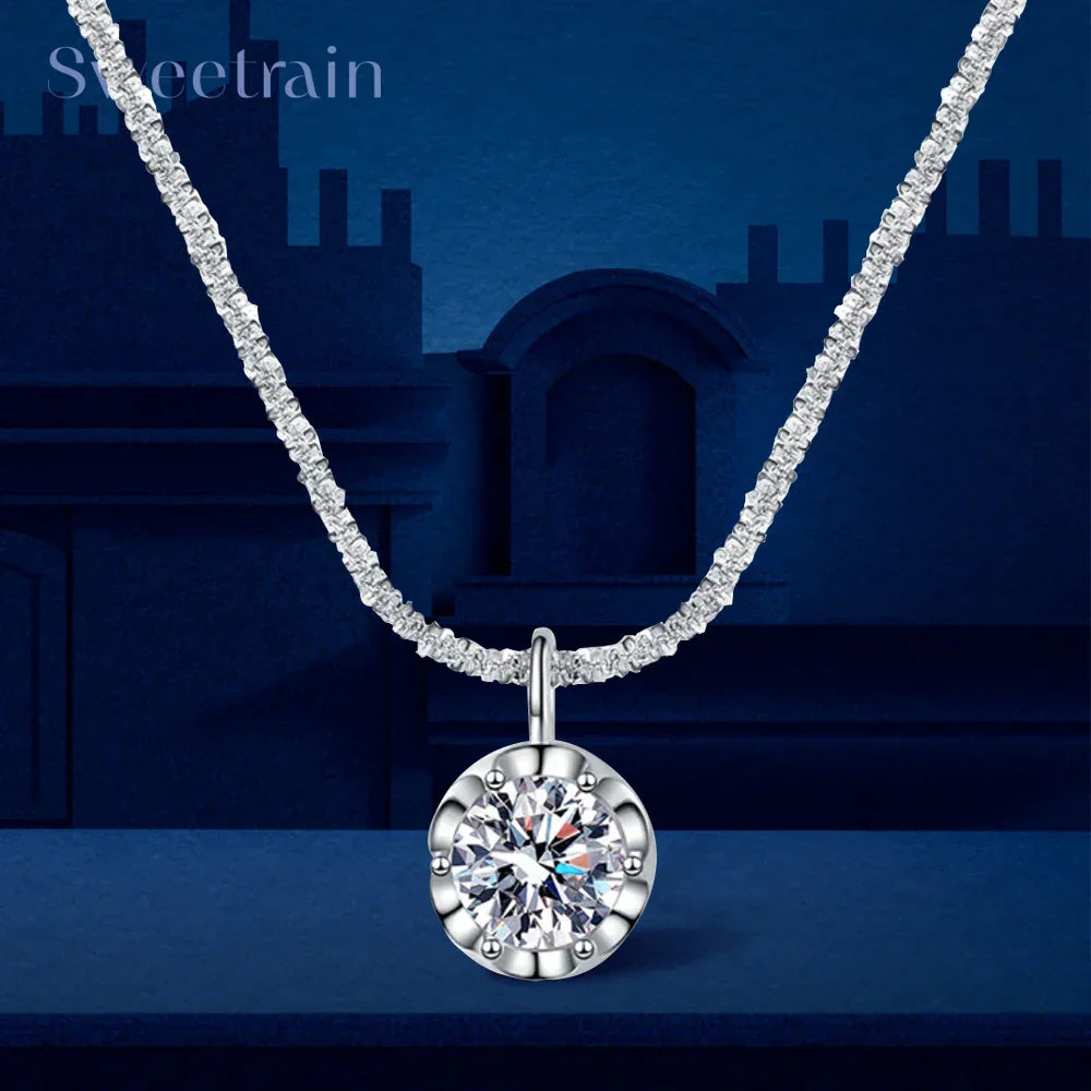 Moissanite Necklaces for Women 925 Sterling Silver Sparkling Cauliflower Chain with 2CT Diamond Pendant - Empire P.E