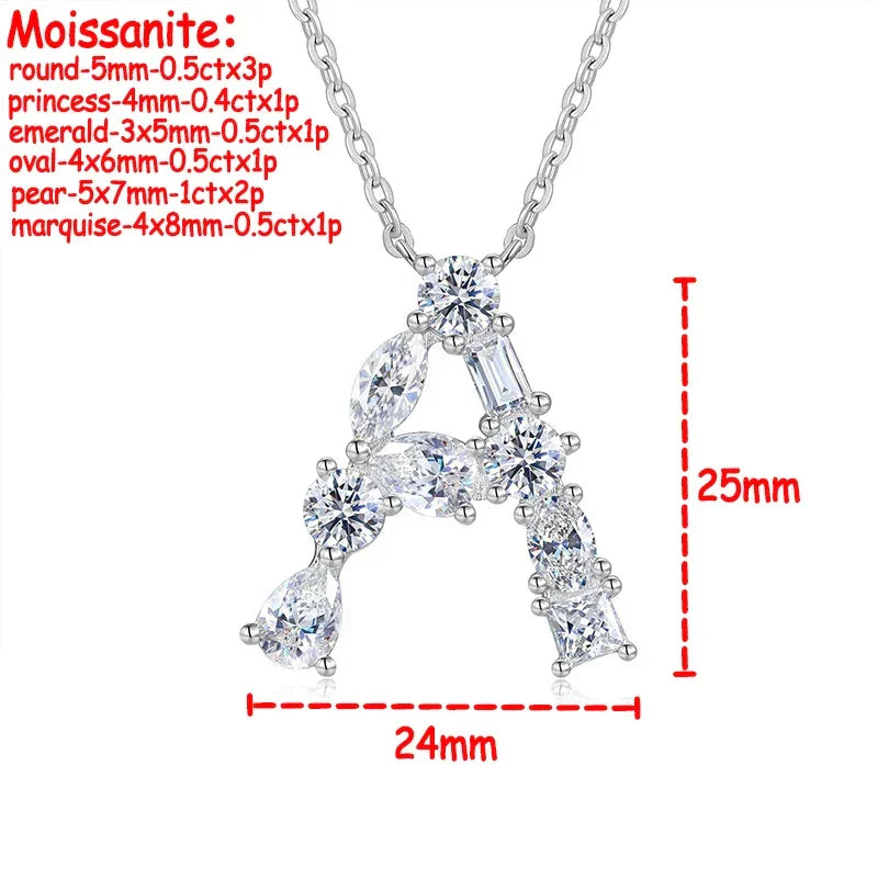 Unisex 26 Letters 5ct Full Moissanite Pendant Necklace - Empire P.E