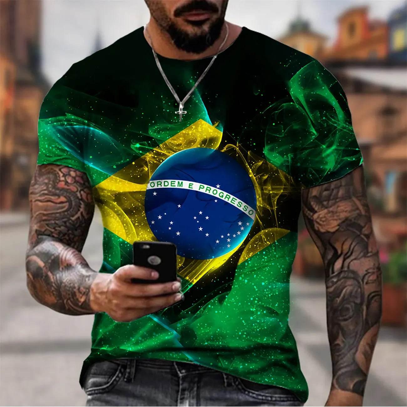 Man Fashion Brazil T Shirt Harajuku Men's Brasil Flag 3D Printing Casual Sports T-shirt Casual Short Sleeve Birl Tshirt - Empire P.E