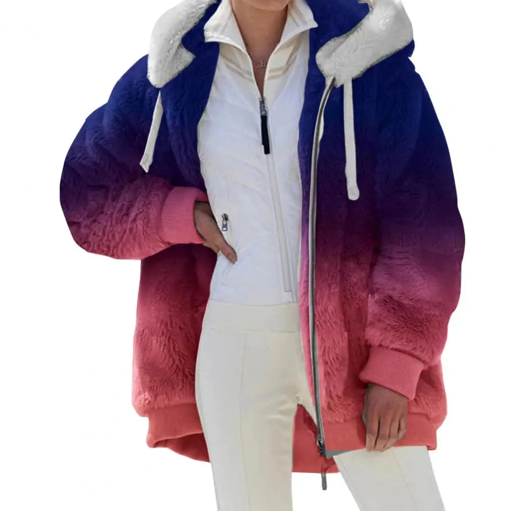 Women Winter Coat Solid Color Long Sleeves Zipper