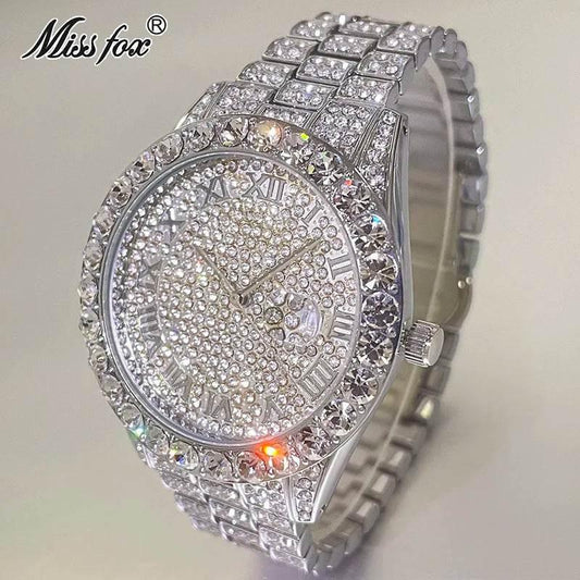 Hot Hip Hop Iced Out Watch for Mens Brand MISSFOX Fashion Bling Quartz Clocks Luxury Full Diamond Wrist Watches Man Reloj Hombre - Empire P.E