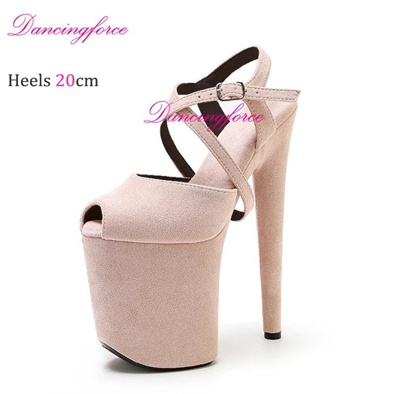 Cross Straps 20cm Sexy Peach Suede High Heels - Empire P.E