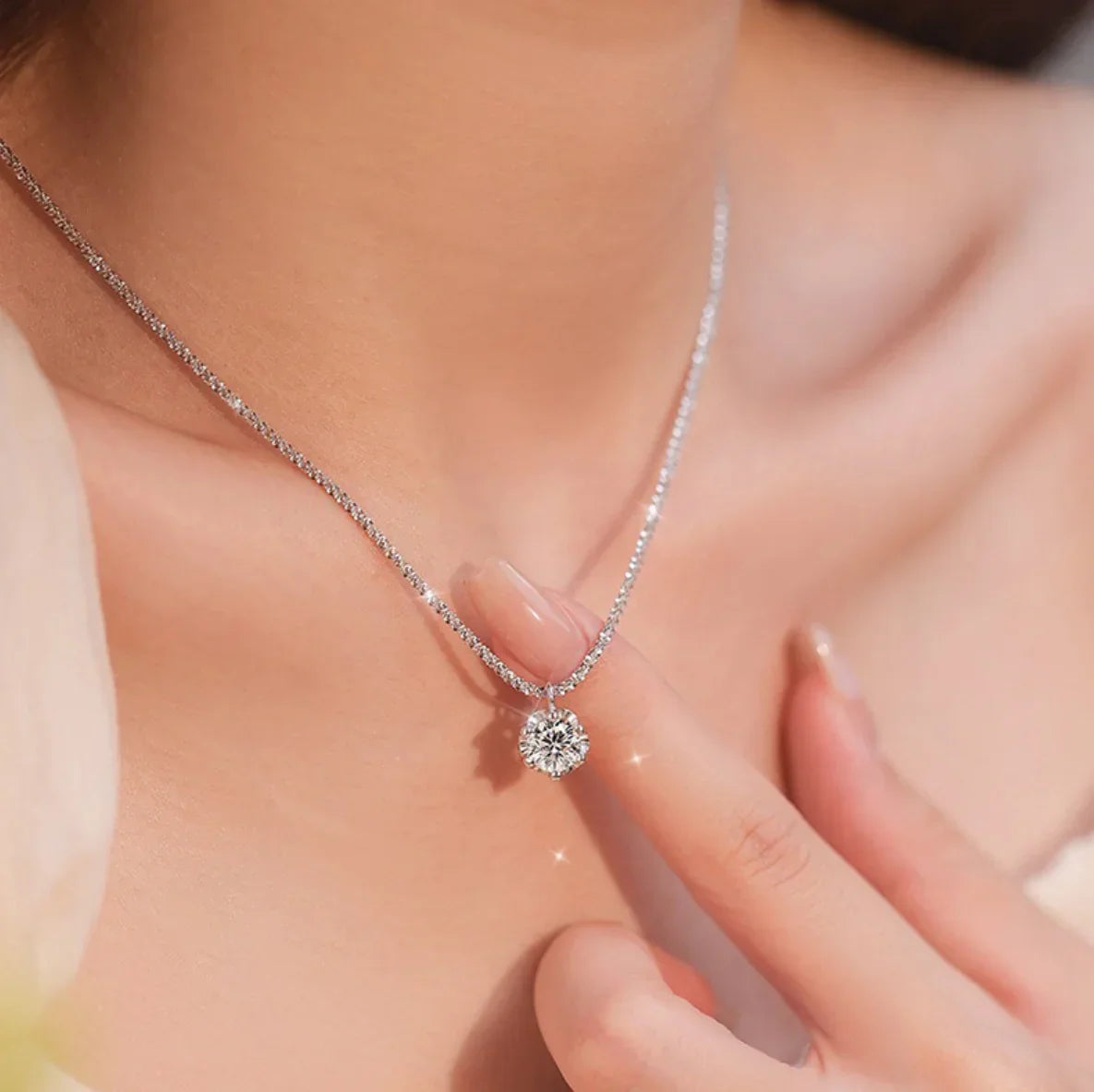Moissanite Necklaces for Women 925 Sterling Silver Sparkling Cauliflower Chain with 2CT Diamond Pendant - Empire P.E
