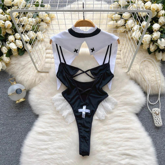 Hollow Out Cosplay Lingerie Lace Backless Jumpsuit - Empire P.E