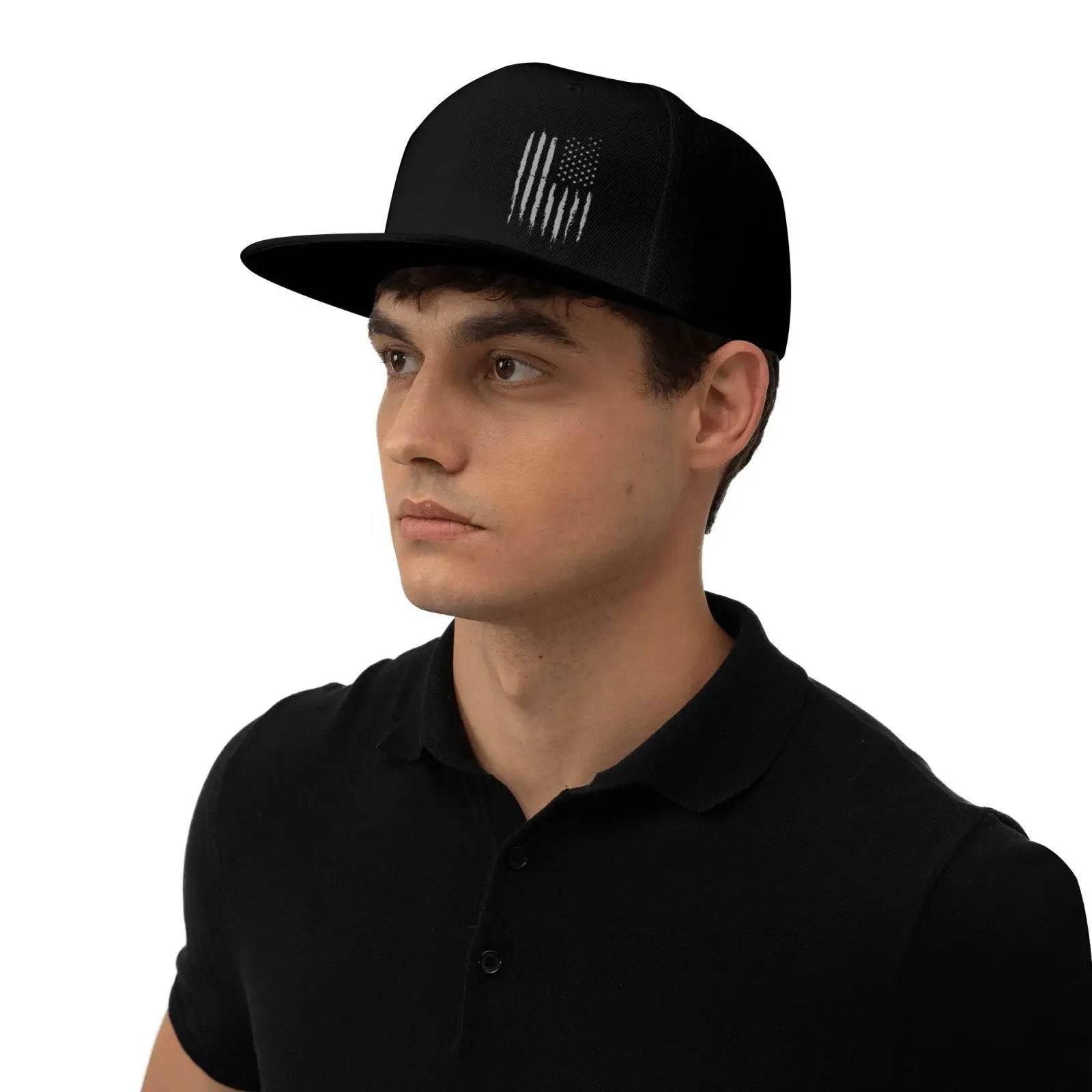 Vintage Black American Flag Snapback Hats for Men Baseball Cap Adjustable Flat Bill Trucker Dad Gift,Husband,Boy Friend - Empire P.E