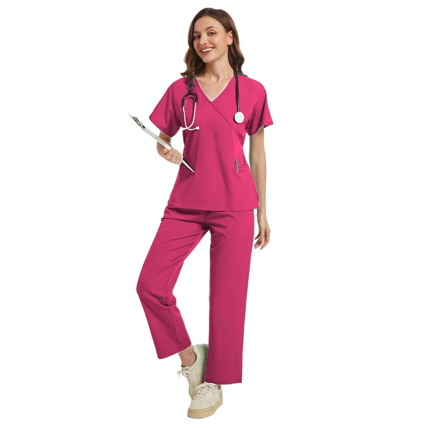 Stretch Scrubs Women Set Medical Scrubs Top+ Jogger Pants Nursing Uniforms Clinical Scrubs Set Nurse Doctor Dustproof Workwear - Empire P.E