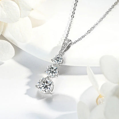 Moissanite Three stone Pendant necklace for Women 925 Sterling Silver Round Cut - Empire P.E