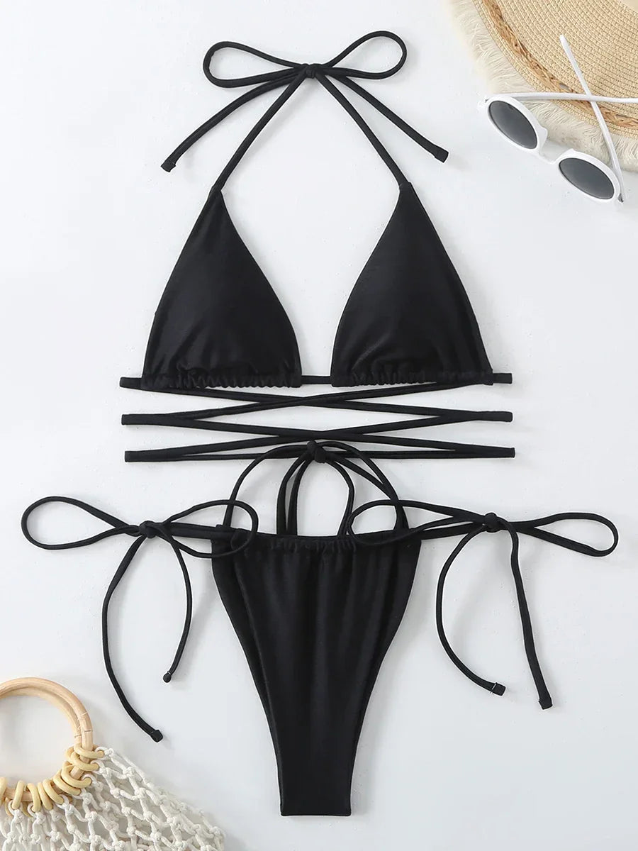 Criss Cross Swimwear Bandage Thong Bikinis Set 2 Piece - Empire P.E