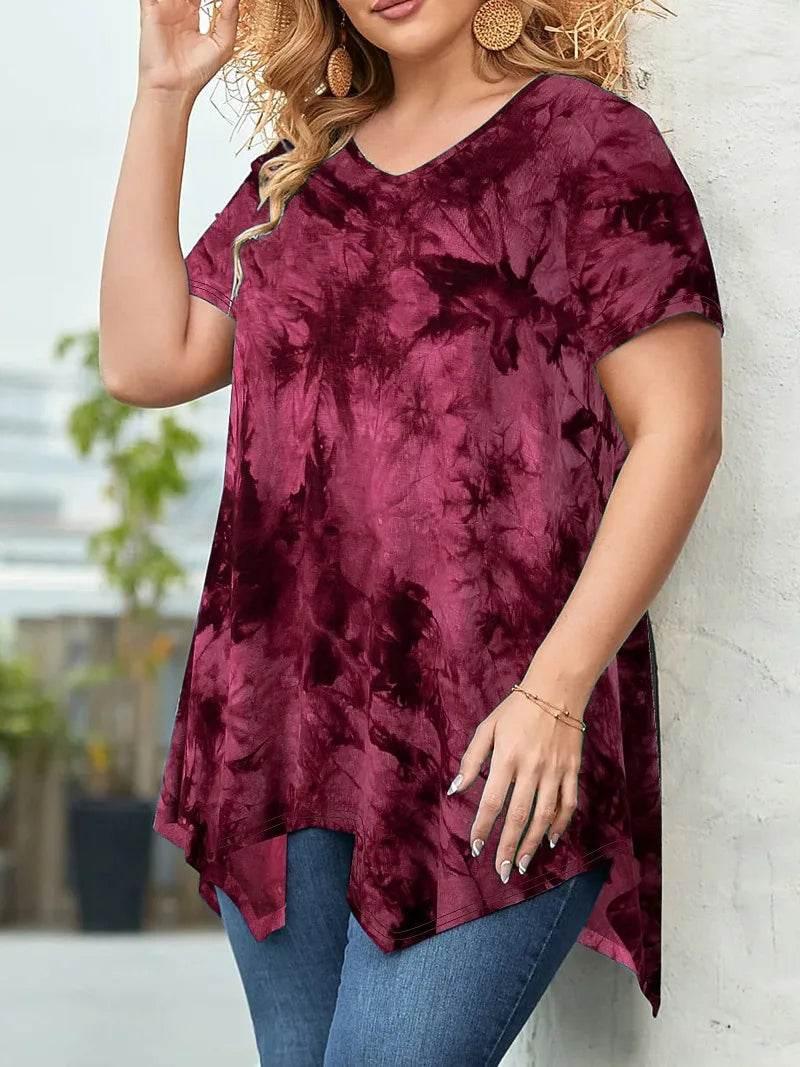 5XL Plus Size Woman Clothing Tie Dye Short Sleeve - Empire P.E