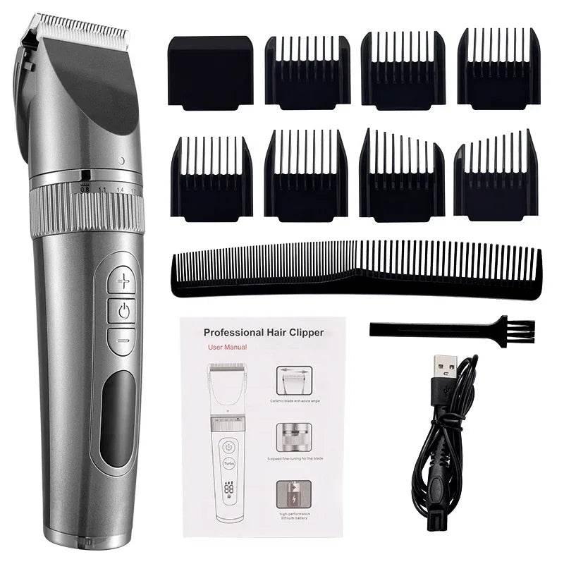 Electric Hair Clipper Men's Professional Hair Clipper Ceramic Blade Household Low Noise Trimmer USB Charging Men's Haircut Tools - Empire P.E
