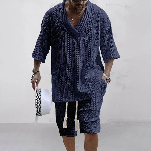 Summer Casual Knitted Two Piece Men's Outfit Set