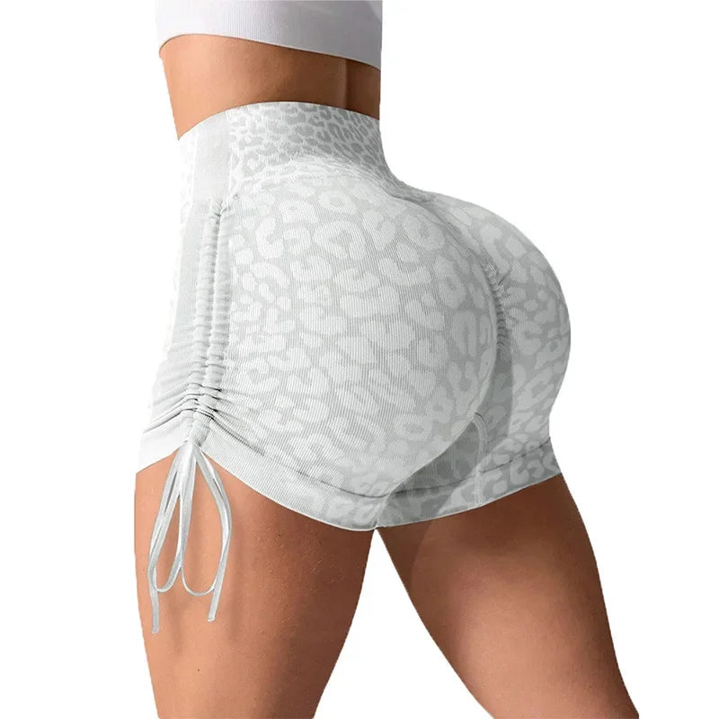 Women High Waist Yoga Shorts Side Drawstring