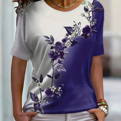 2024 New Women's Flower Print Party T-shirt