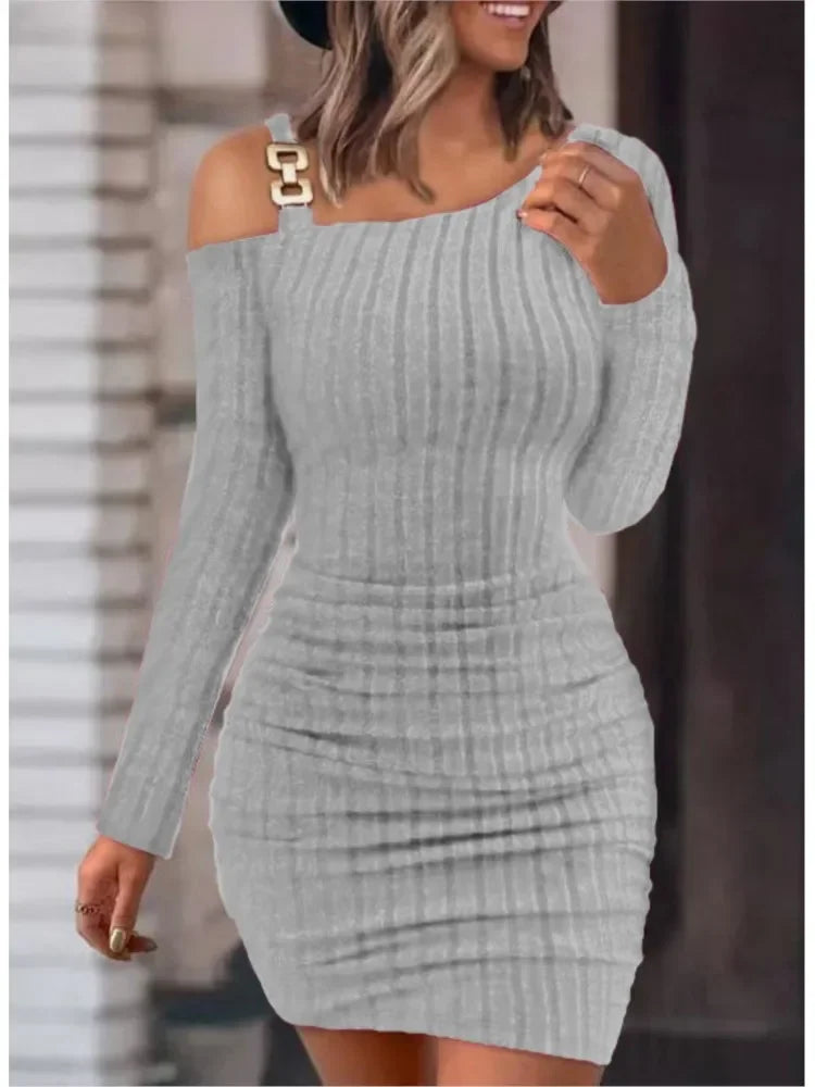 Sexy Chain Off Shoulder Mini Dress - Empire P.E
